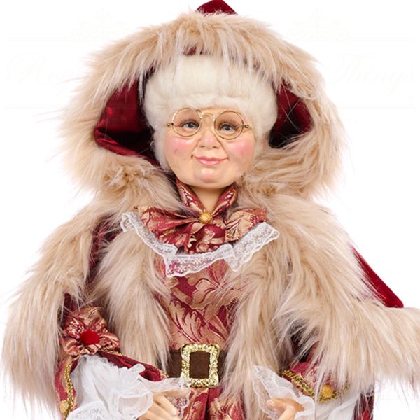 Goodwill Christmas Dolls North Pole Brocade Mrs Claus Doll Red Cream Beige J 59001 Closeup