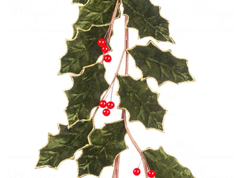 Goodwill Christmas Flowers Branches Holly Berry Leaf Garland Green Sp 20786