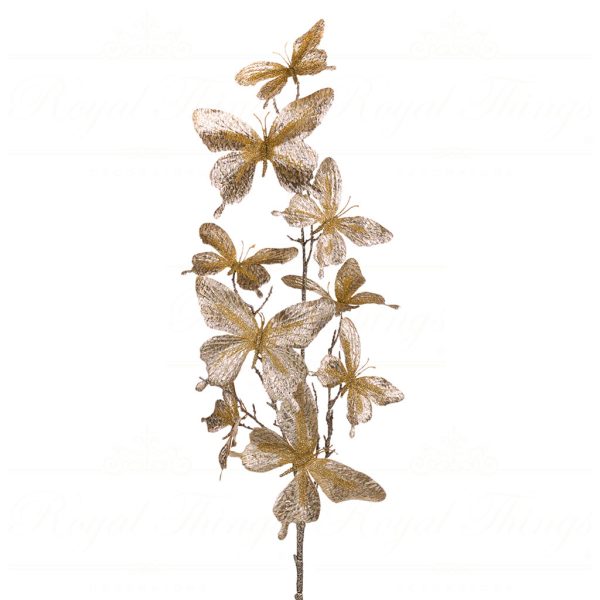 Goodwill Christmas Flowers Branches Metallic Gradient Butterfly Stem Gold Sp 20751