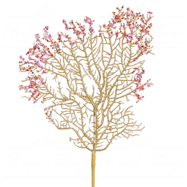 Goodwill Christmas Flowers Branches Sequin Coral Stem Gold Multi Ff 99402