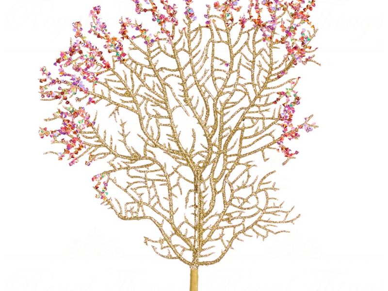 Goodwill Christmas Flowers Branches Sequin Coral Stem Gold Multi Ff 99402