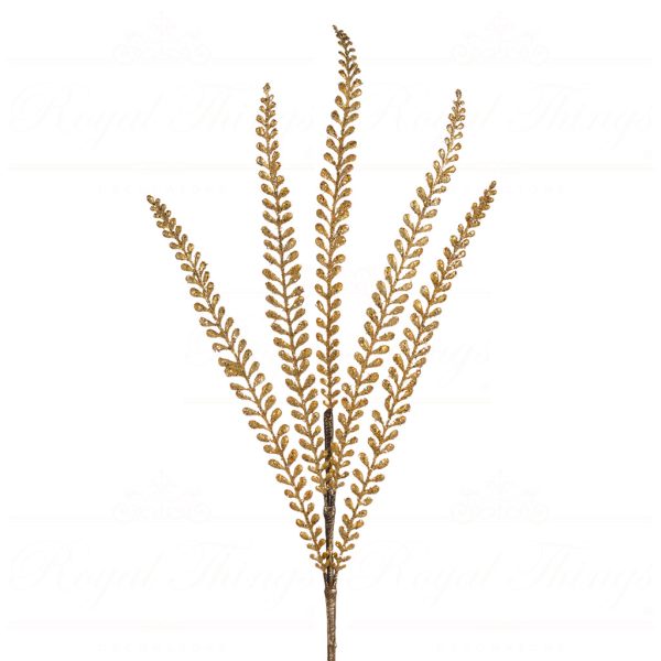Goodwill Christmas Flowers Branches Sparkle Long Fern Thin Leaf Stem Gold A 49932