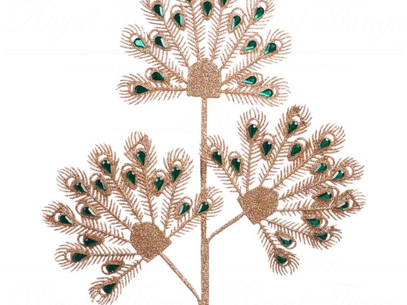 Goodwill Christmas Flowers Branches Sparkle Peacock Fan Stem Champagne Green Sp 20767