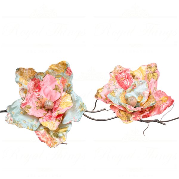 Goodwill Christmas Flowers Brocade Flower On Clip Pink Blue Yellow T 80016