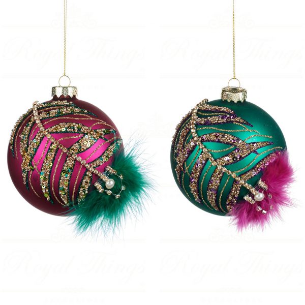 Goodwill Christmas Glass Ball Jewel Plume Ball Purple Green Gold Tr 22437