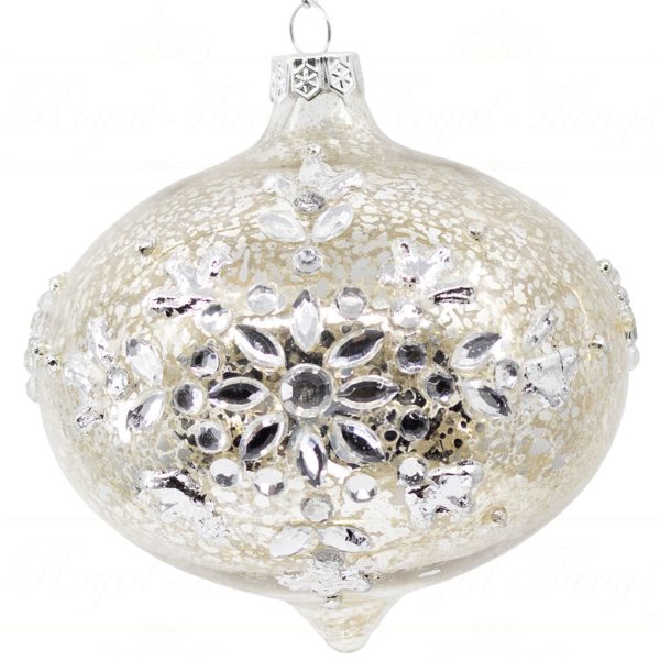 Goodwill Christmas Glass Ball Juweled Snowflake Antique Silver L 31117 Onion