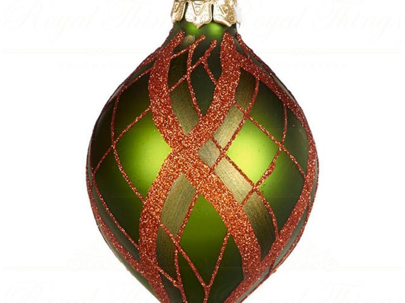 Goodwill Christmas Glass Ball Matte Tartan Ball Green Gold C 17441 Long