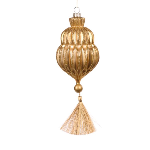 Goodwill Christmas Glass Ornament 3d Net Tassel Ornament Gold Black Bg 50037 A
