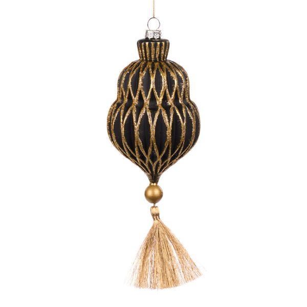 Goodwill Christmas Glass Ornament 3d Net Tassel Ornament Gold Black Bg 50037 B