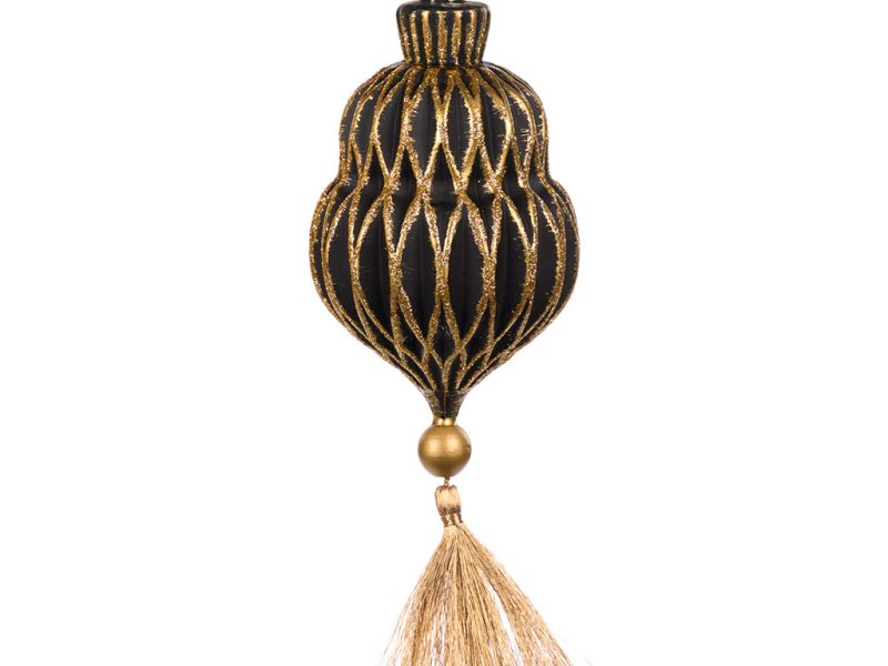 Goodwill Christmas Glass Ornament 3d Net Tassel Ornament Gold Black Bg 50037 B