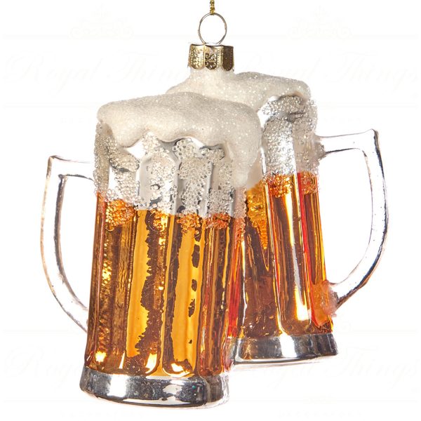 Goodwill Christmas Glass Ornament Beer Glasses Gold White Silver Ya 92429