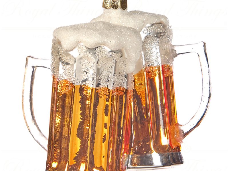 Goodwill Christmas Glass Ornament Beer Glasses Gold White Silver Ya 92429