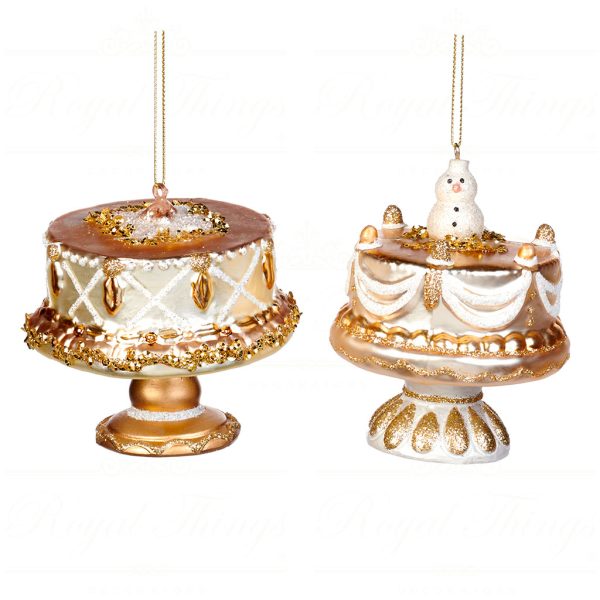 Goodwill Christmas Glass Ornament Cake On Stand Cream Gold Tr 21140