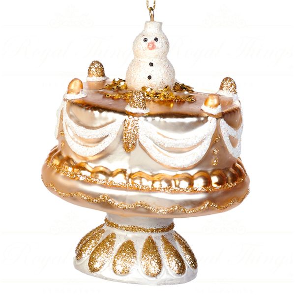 Goodwill Christmas Glass Ornament Cake On Stand Cream Gold Tr 21140 White