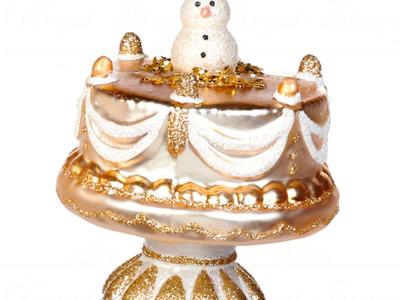 Goodwill Christmas Glass Ornament Cake On Stand Cream Gold Tr 21140 White