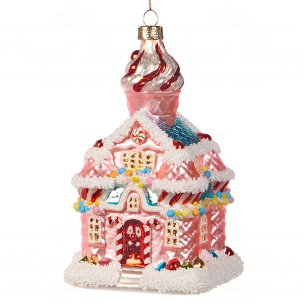 Goodwill Christmas Glass Ornament Candy Gingerbread House Pink Red Blue White Ya 92454