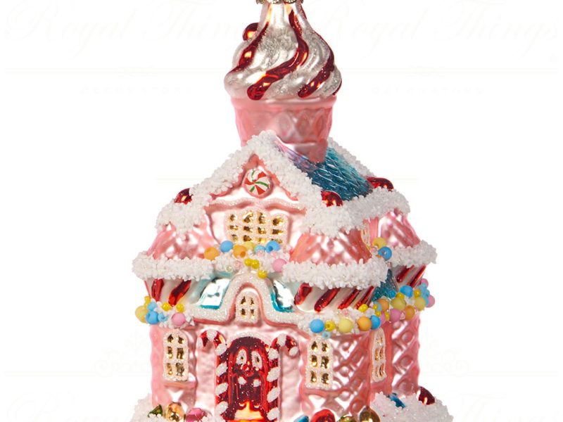 Goodwill Christmas Glass Ornament Candy Gingerbread House Pink Red Blue White Ya 92454
