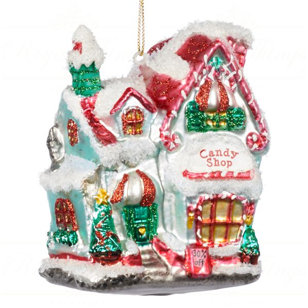 Goodwill Christmas Glass Ornament Candy Shop House Red Green White Tr 21205