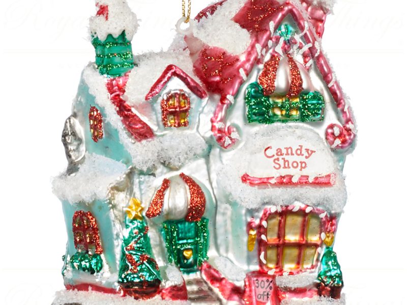 Goodwill Christmas Glass Ornament Candy Shop House Red Green White Tr 21205