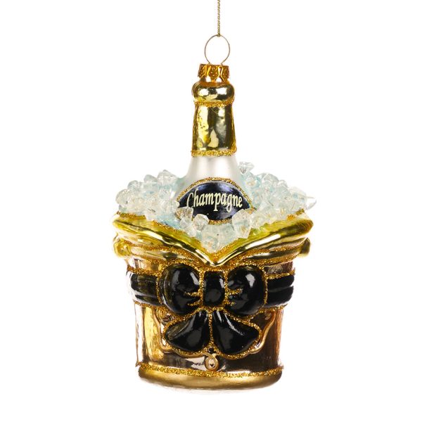 Goodwill Christmas Glass Ornament Champagne Bottle In Bucket Gold Tr 20520 B