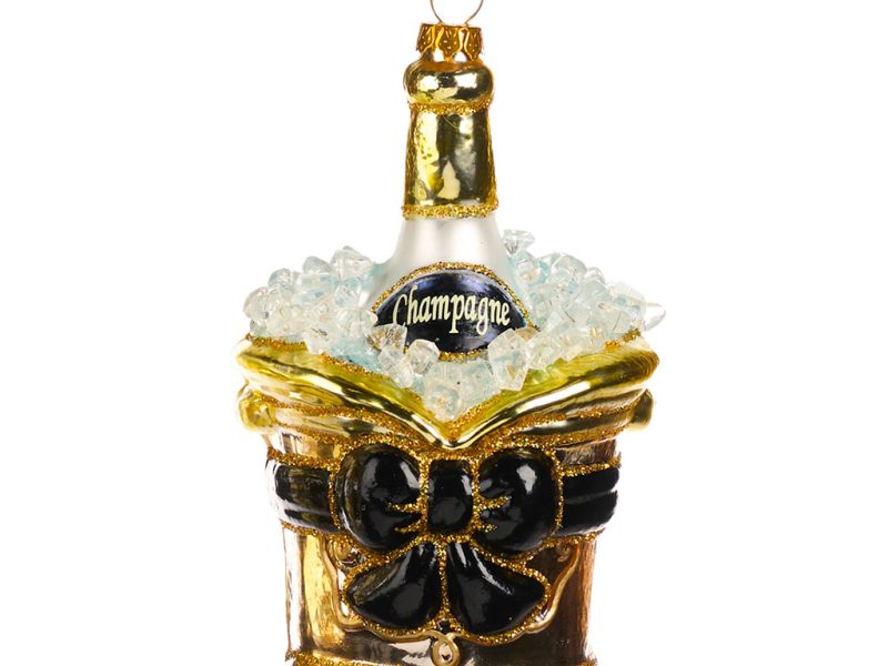 Goodwill Christmas Glass Ornament Champagne Bottle In Bucket Gold Tr 20520 B