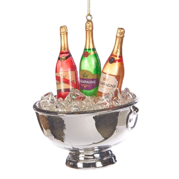 Goodwill Christmas Glass Ornament Champagne Bottles In Bucket Green Pink Ya 92433