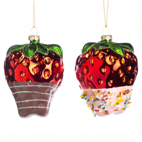 Goodwill Christmas Glass Ornament Chocolate Dipped Strawberry Red Green Brown Pink Tr 21249