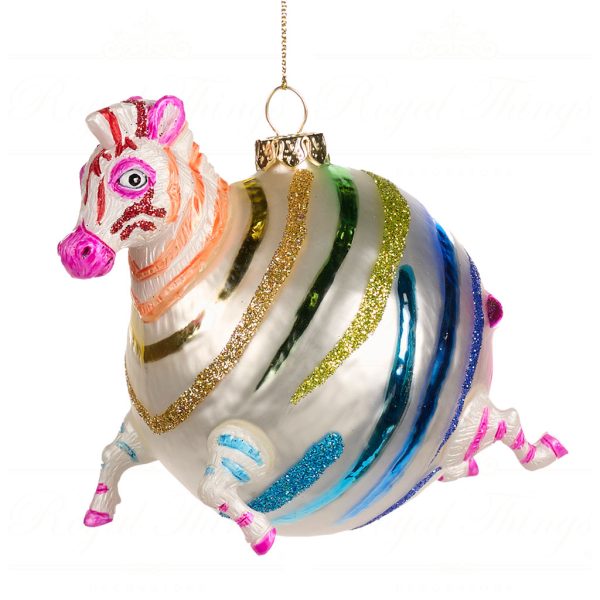 Goodwill Christmas Glass Ornament Chubby Rainbow Zebra Multicolor Tr 20429
