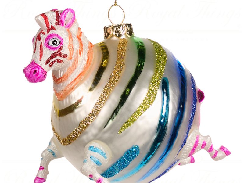 Goodwill Christmas Glass Ornament Chubby Rainbow Zebra Multicolor Tr 20429