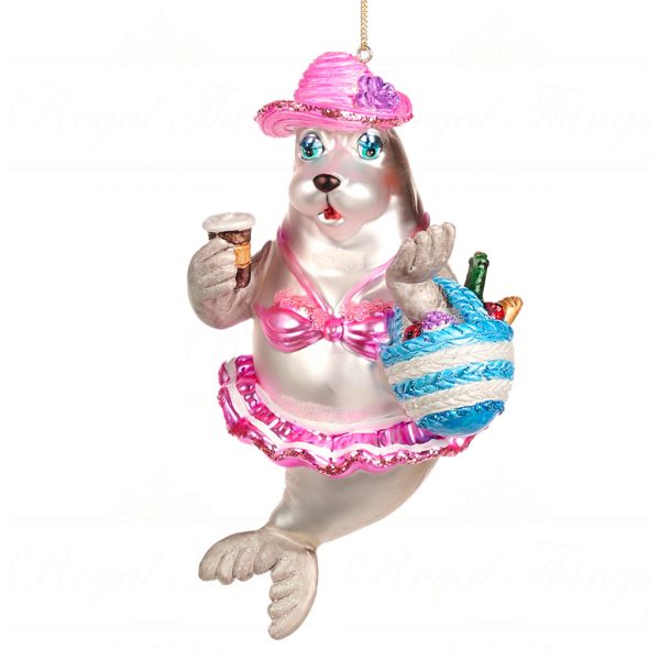 Goodwill Christmas Glass Ornament Dress Up Seal Dolphin Blue Pink White Tr 20532 Seal
