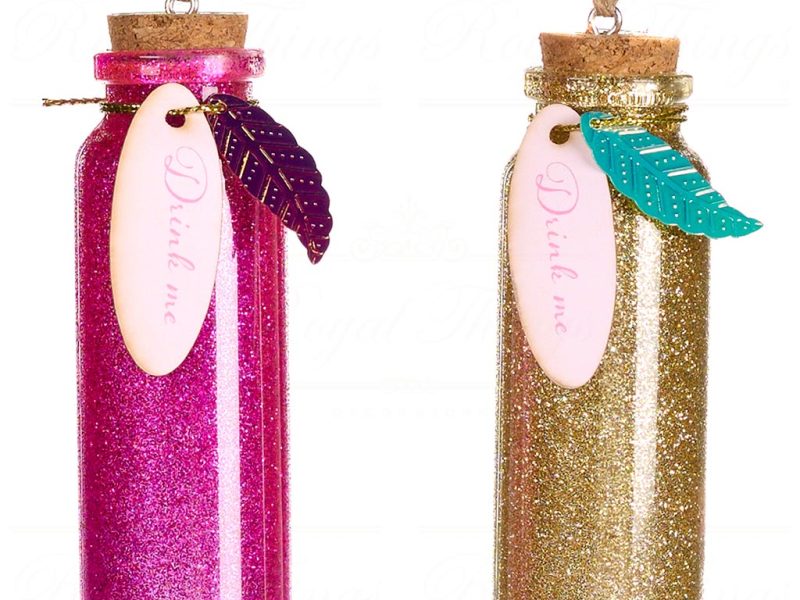 Goodwill Christmas Glass Ornament Drink Me Bottle Pink Gold P 29043