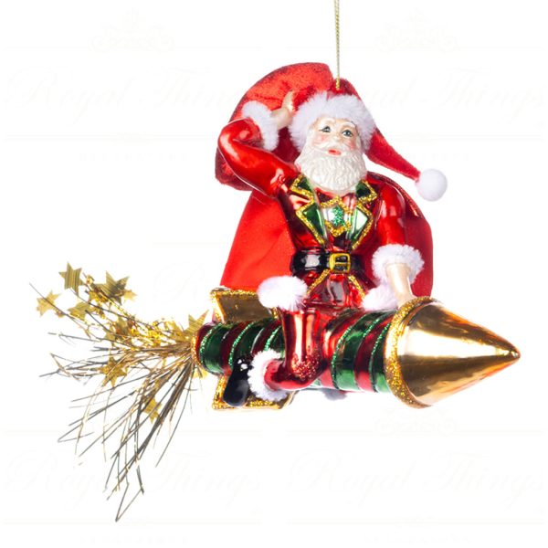 Goodwill Christmas Glass Ornament Fabric Santa On Rocket Red Green Gold Tr 21056 Red