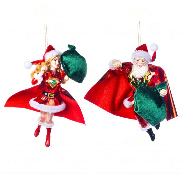 Goodwill Christmas Glass Ornament Fabric Super Santa Girl Red Green Tr 21050