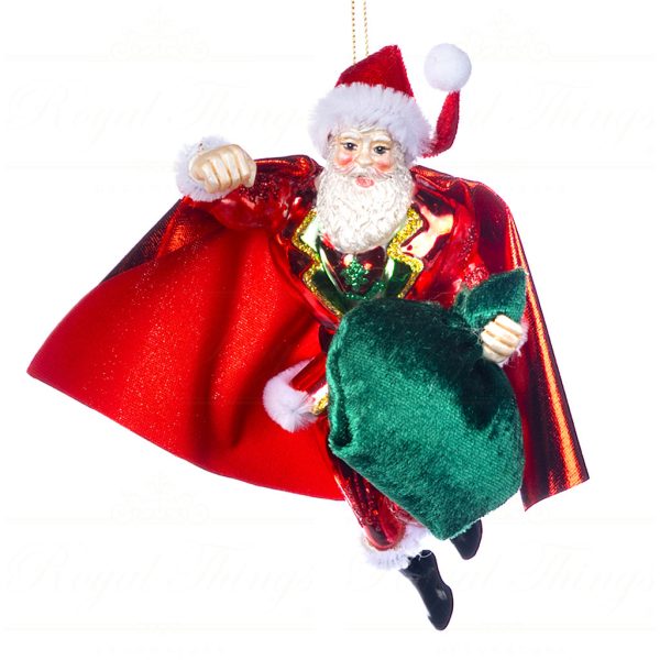 Goodwill Christmas Glass Ornament Fabric Super Santa Girl Red Green Tr 21050 Santa