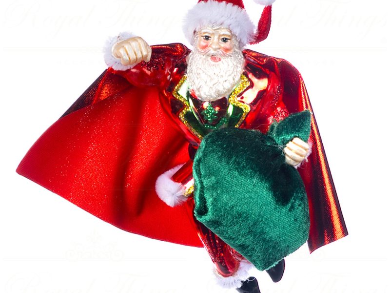 Goodwill Christmas Glass Ornament Fabric Super Santa Girl Red Green Tr 21050 Santa