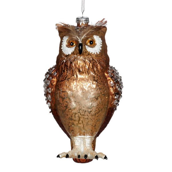 Goodwill Christmas Glass Ornament Feathered Owl Copper Ya 92229