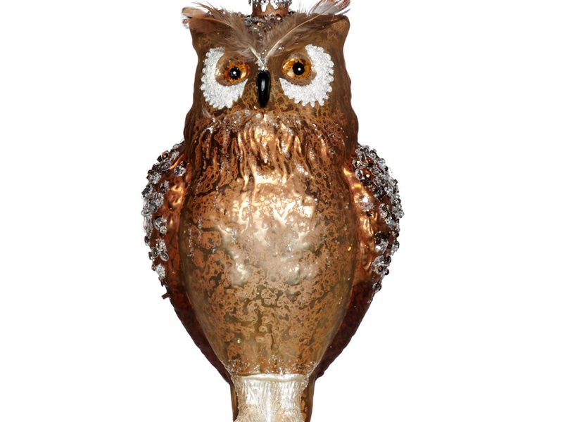 Goodwill Christmas Glass Ornament Feathered Owl Copper Ya 92229