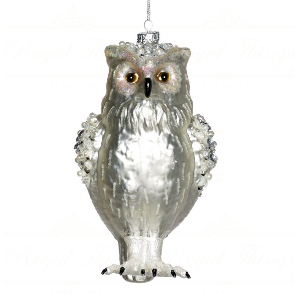 Goodwill Christmas Glass Ornament Feathered Owl White Ya 92230