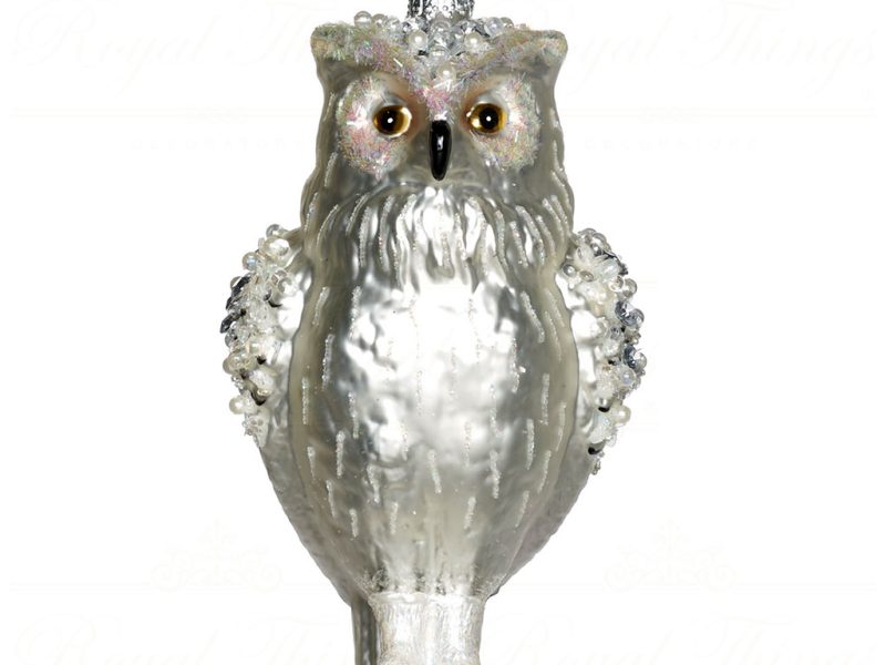 Goodwill Christmas Glass Ornament Feathered Owl White Ya 92230