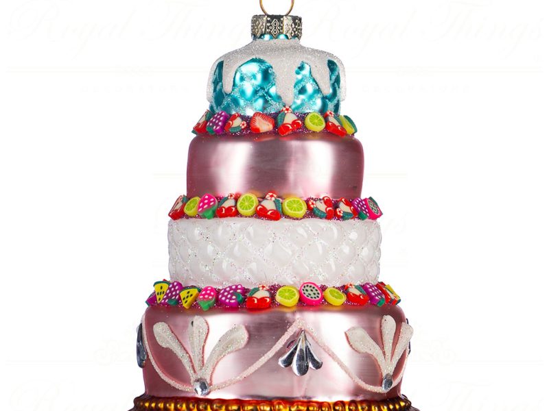 Goodwill Christmas Glass Ornament Fruit Pie Cake Pink Blue White Gold Tc 15103