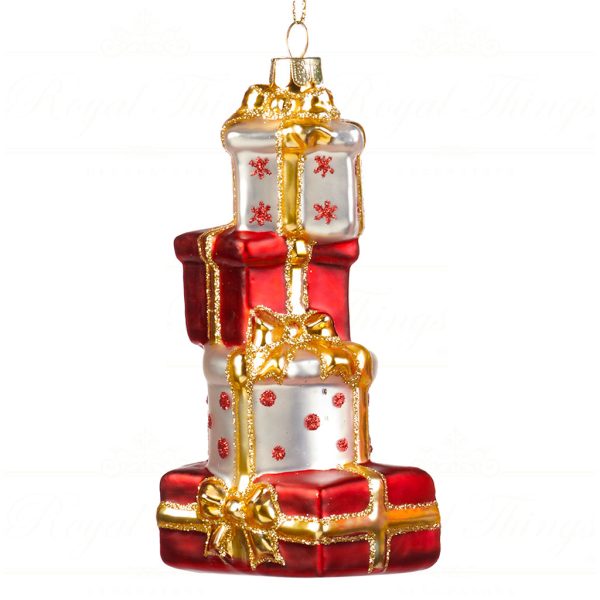 Goodwill Christmas Glass Ornament Gift Box Stack Red White Gold Tr 21243 Dots