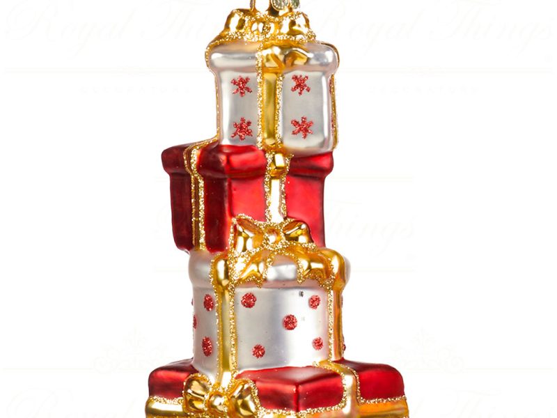 Goodwill Christmas Glass Ornament Gift Box Stack Red White Gold Tr 21243 Dots