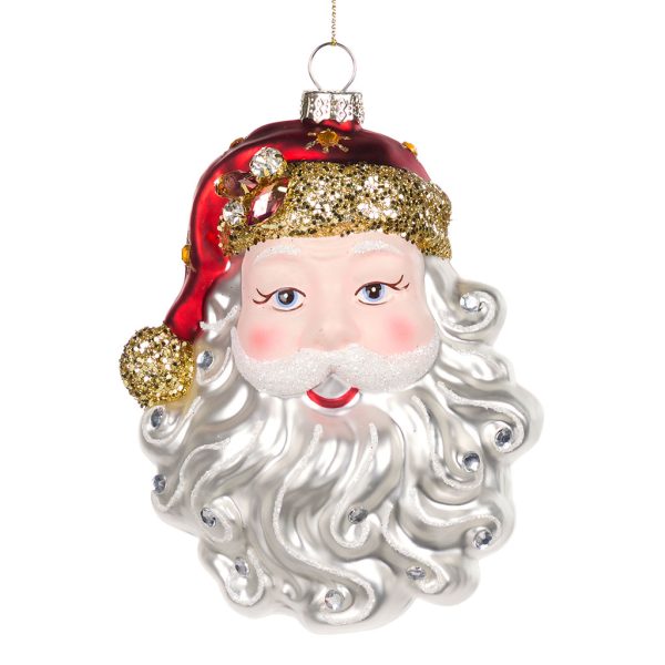 Goodwill Christmas Glass Ornament Glass Juwel Santa Head White Red Bg 50006