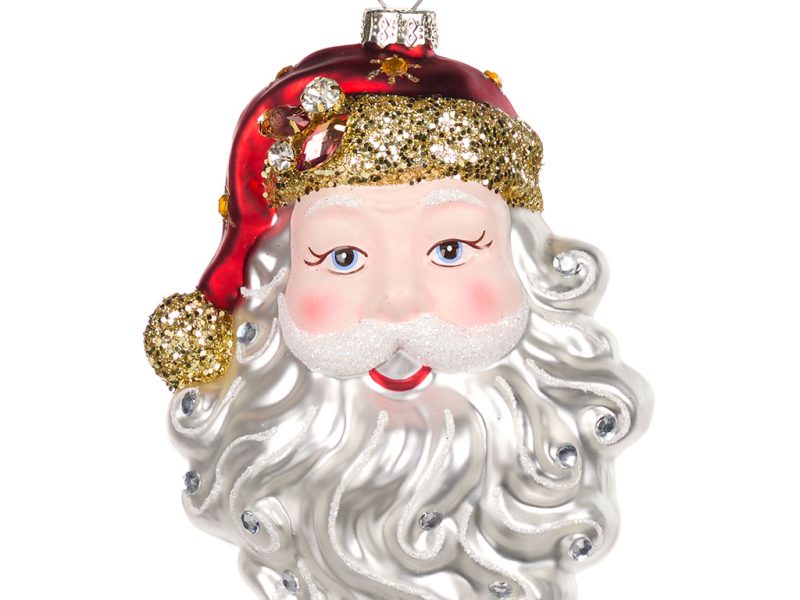 Goodwill Christmas Glass Ornament Glass Juwel Santa Head White Red Bg 50006
