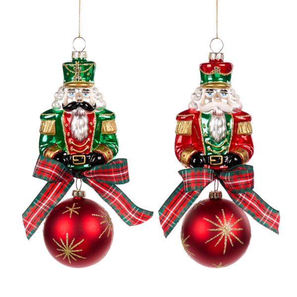Goodwill Christmas Glass Ornament Glass Nutcracker With Dangle Ball Ornament White Red Green Bg 50015