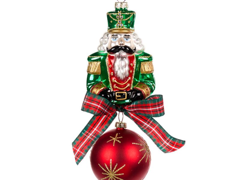Goodwill Christmas Glass Ornament Glass Nutcracker With Dangle Ball Ornament White Red Green Bg 50015 A