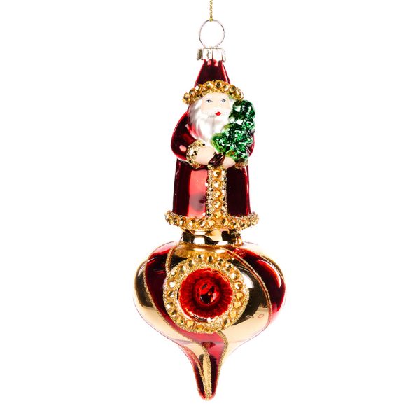 Goodwill Christmas Glass Ornament Glass Reflector Santa On Onion Ball Ornament Red Gold Bg 50018