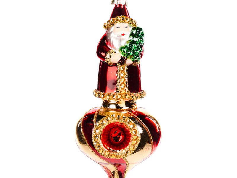 Goodwill Christmas Glass Ornament Glass Reflector Santa On Onion Ball Ornament Red Gold Bg 50018