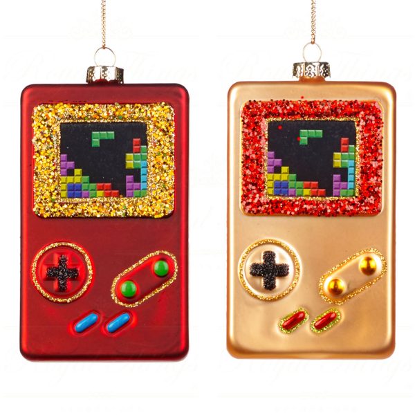 Goodwill Christmas Glass Ornament Glitter Game Boy Red Gold Multicolor Tr 21237