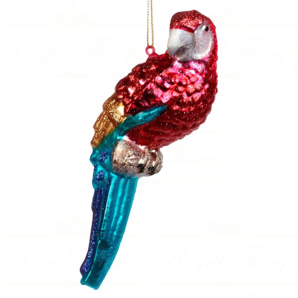 Goodwill Christmas Glass Ornament Glitter Parrot Red Blue Gold Tr 21138